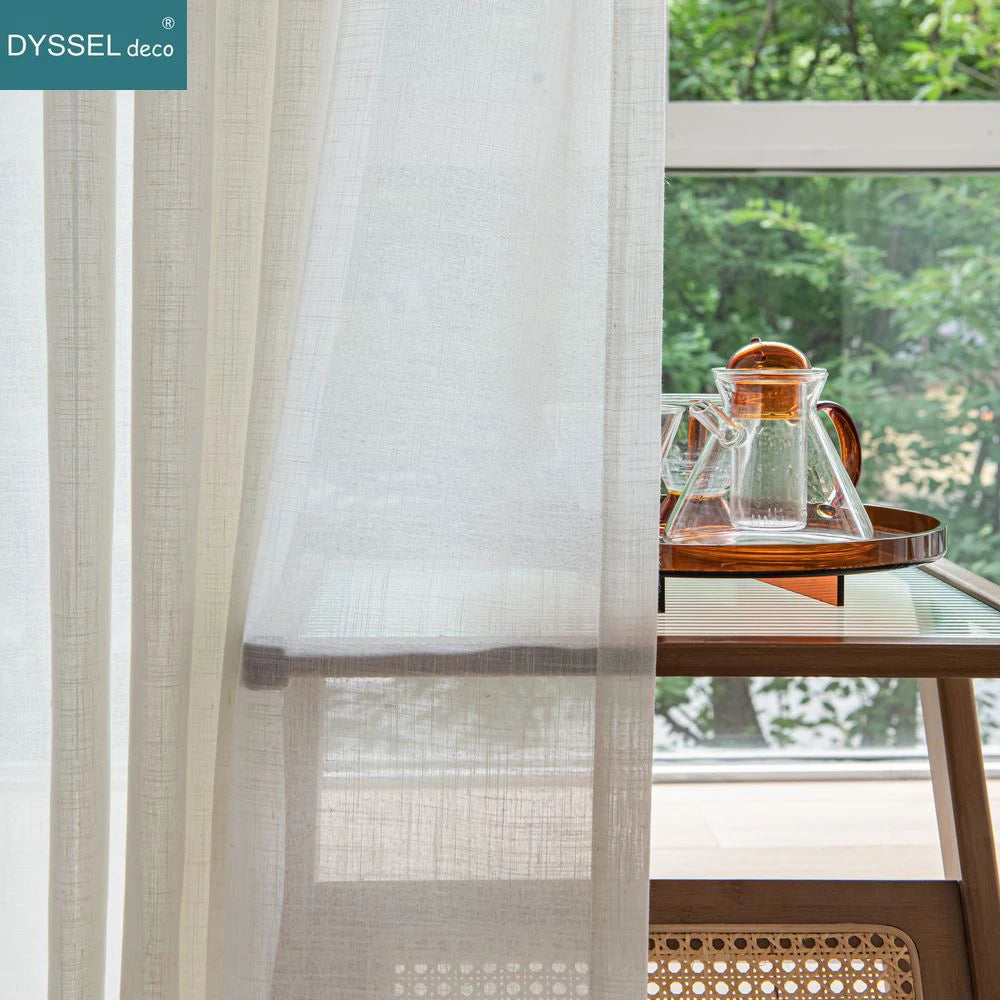 Modern Deco Linen Look Solid Home White Sheer European Style Window Curtains Grommet S Wave for Living Room Bedroom