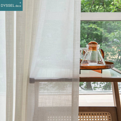 Modern Deco Linen Look Solid Home White Sheer European Style Window Curtains Grommet S Wave for Living Room Bedroom