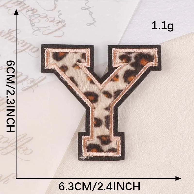 A~Z English Alphabet Letters Badge Patches,Leopard Print Applique Embroidery Iron on Stickers for Clothing,DIY Name Garment -