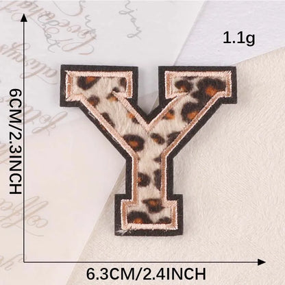 A~Z English Alphabet Letters Badge Patches,Leopard Print Applique Embroidery Iron on Stickers for Clothing,DIY Name Garment -