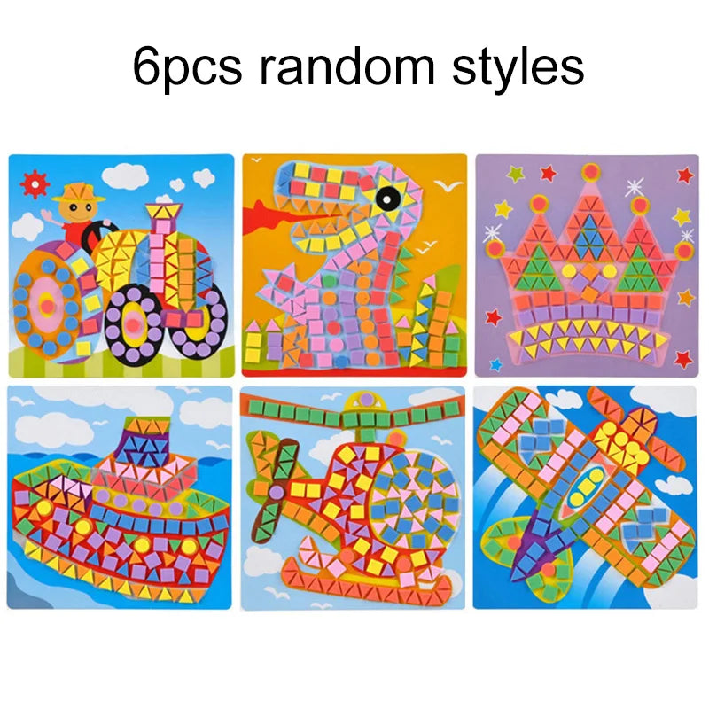 6/12pcs Mosaics Paintings DIY Foam Puzzles 3D EVA Sticker Airplane Car Spaceship Cat Dog Animal Cartoon Drawing Home Decor TM