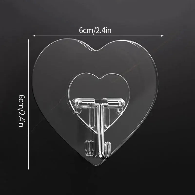 Heart Shape Transparent Hooks Non Punching Plastic Love Hangers Holder Self Adhesive Key Towel Multi-Purpose Hooks Storage Ra