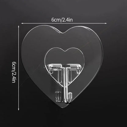 Heart Shape Transparent Hooks Non Punching Plastic Love Hangers Holder Self Adhesive Key Towel Multi-Purpose Hooks Storage Ra