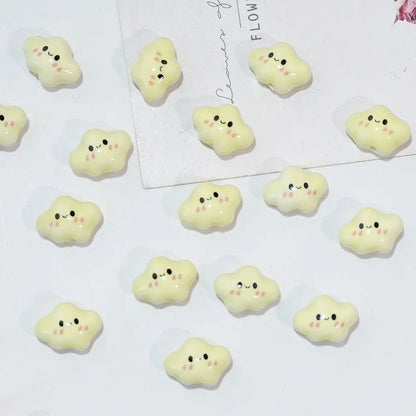 10pcs Colorful Chubby Smiling Cloud White Ceramic Beads DIY for Jewelry Making Bracelets Accessory Bead - yellow