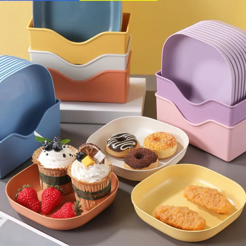 10pcs Set Reusable Fruit & Dessert Plates - Washable, Multifunctional Snack Dishes with Built-In Base for Bones & Candy - Ver