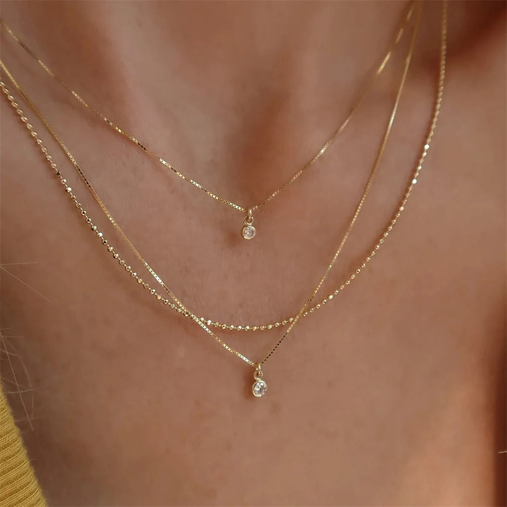 Boho Gold Color Multilevel Geometric Venice Chain Necklace For Women Female Fashion Vintage Round Crystal Pendant Jewelry Gif