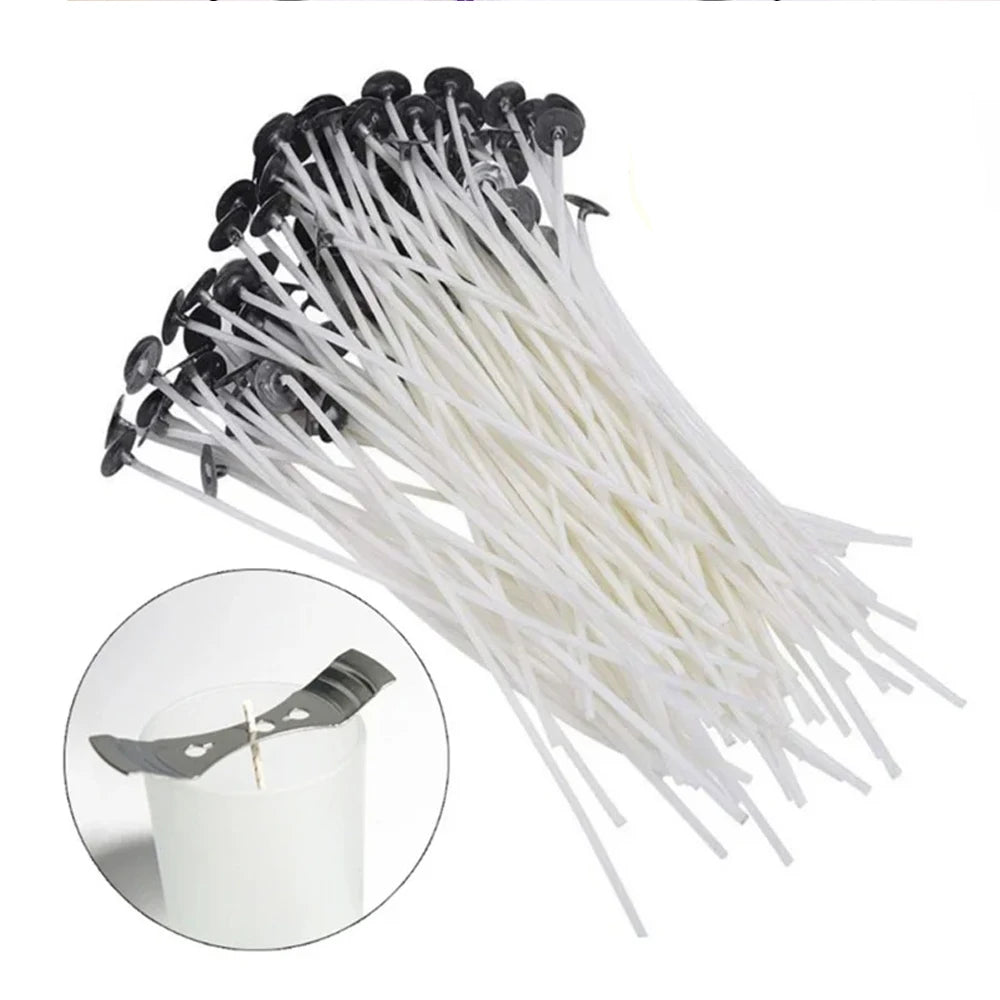 53pcs Candle Wicks Holder Waxed Cotton Candle Wicks Set with Stand Original Smokeless Candle Wicks Soy Oil Wax Core Woven Mak
