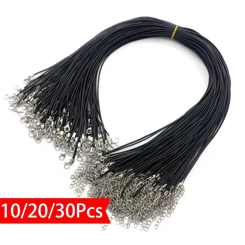 10/20/30Pcs 45cm Black Leather Braided Rope Necklaces with 5cm Extender Chain with Lobster Clasp String Cord DIY Jewelry Chai