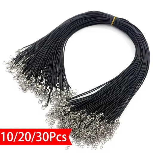 10/20/30Pcs 45cm Black Leather Braided Rope Necklaces with 5cm Extender Chain with Lobster Clasp String Cord DIY Jewelry Chai