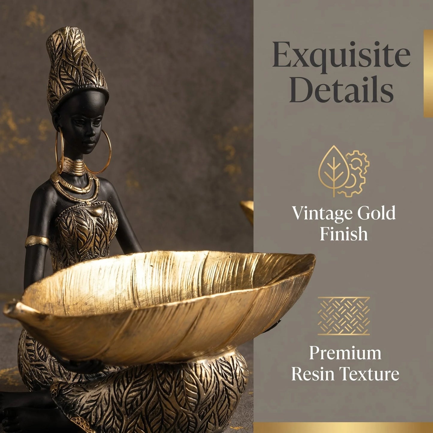 African Girl Holding a Plate Sculpture, Home and Office Decorative Storage Ornament, Vintage Collectible Craft Deskt Decor