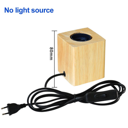 Modern Retro Wood Table Lamp Polyhedron E27 Desk Lamp EU Plug Living Room Bedroom Bedside Lamp Decor Wooden Base Table Light 