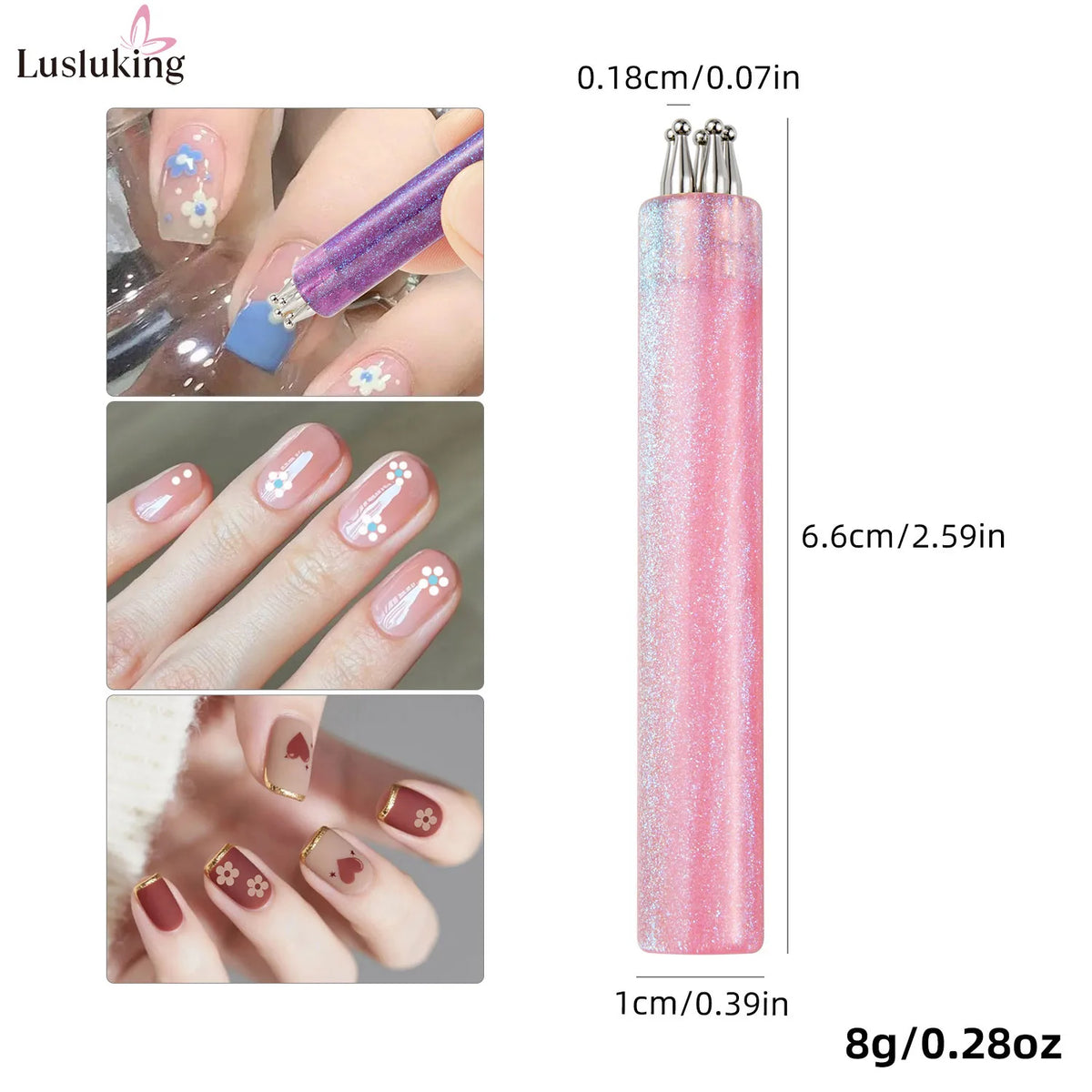 DIY Nail Art 5-Petal Dotting Tool Flower Creator 1.8mm Fine Tip Rhinestone Pickers Glitter Handle Manicure Nail Tools Brushes