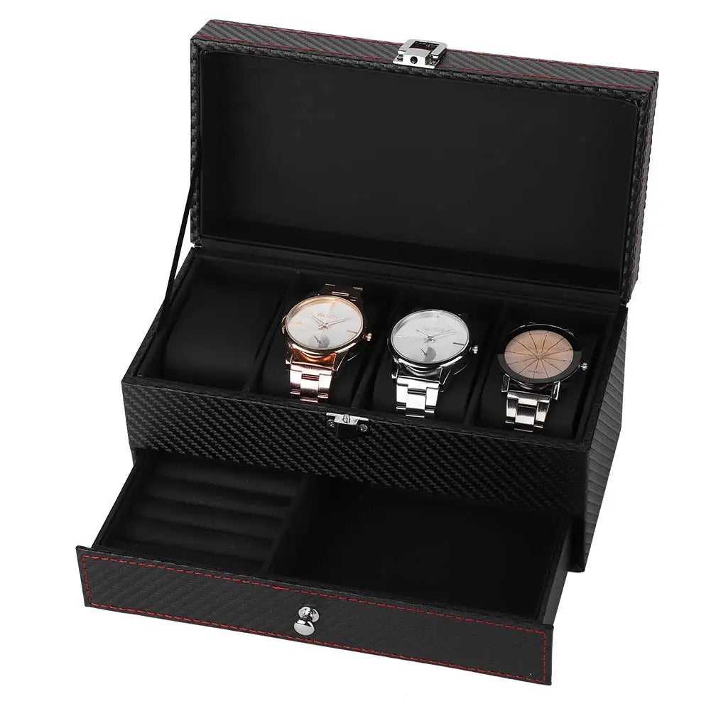Lnofxas Black Single Watch Gift Box with Pillow PU Leather Wristwatch Display Case Organizer for Men - Double layer black