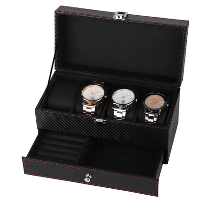 Lnofxas Black Single Watch Gift Box with Pillow PU Leather Wristwatch Display Case Organizer for Men - Double layer black