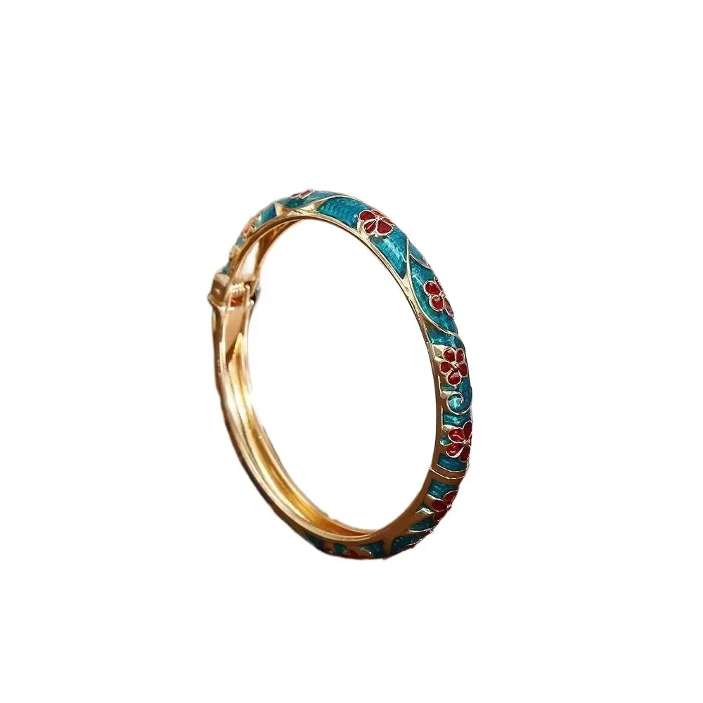 Traditional Vintage Cloisonne Bangle Chinese Classic Hollow Out Flower Bangle Vintage Ethnic Women's Hand Bracelet Jewelry Gi