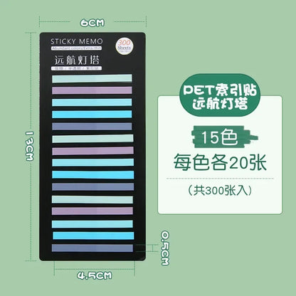 300Pcs Color Translucent Strips PET Index Sticker Note Highlight Mark Stickers Subjects Bookmarks Student Stationery Sticky N