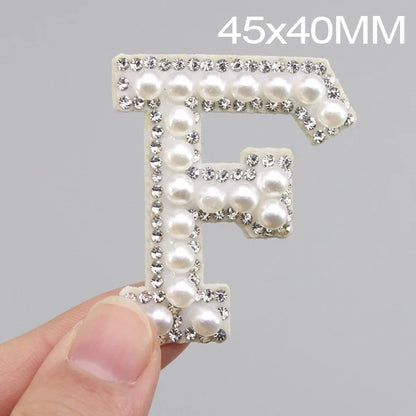 26 English Letters Pearl Rhinestone Patches For Clothes A-Z Alphabet Pearl Rhinestones Applique Sew On/Glue On Patches DIY Na