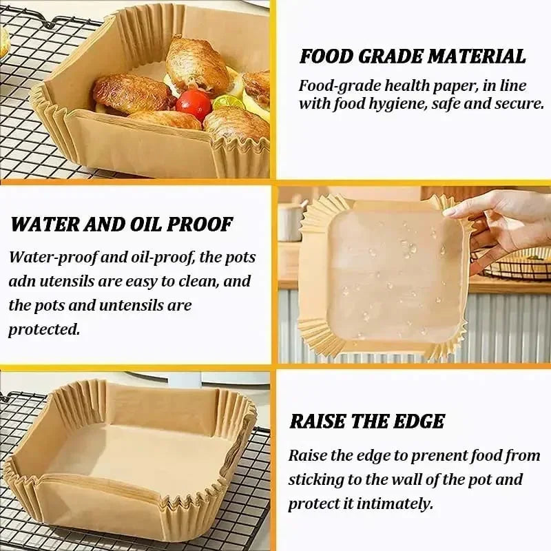 100 Air Friyer Liners Paper Square Round Parchment Disposable Paper Liner for Air Fryer Roasting Non-Stick Baking Accessories