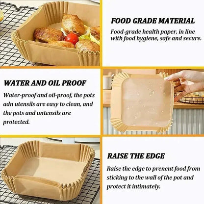 100 Air Friyer Liners Paper Square Round Parchment Disposable Paper Liner for Air Fryer Roasting Non-Stick Baking Accessories