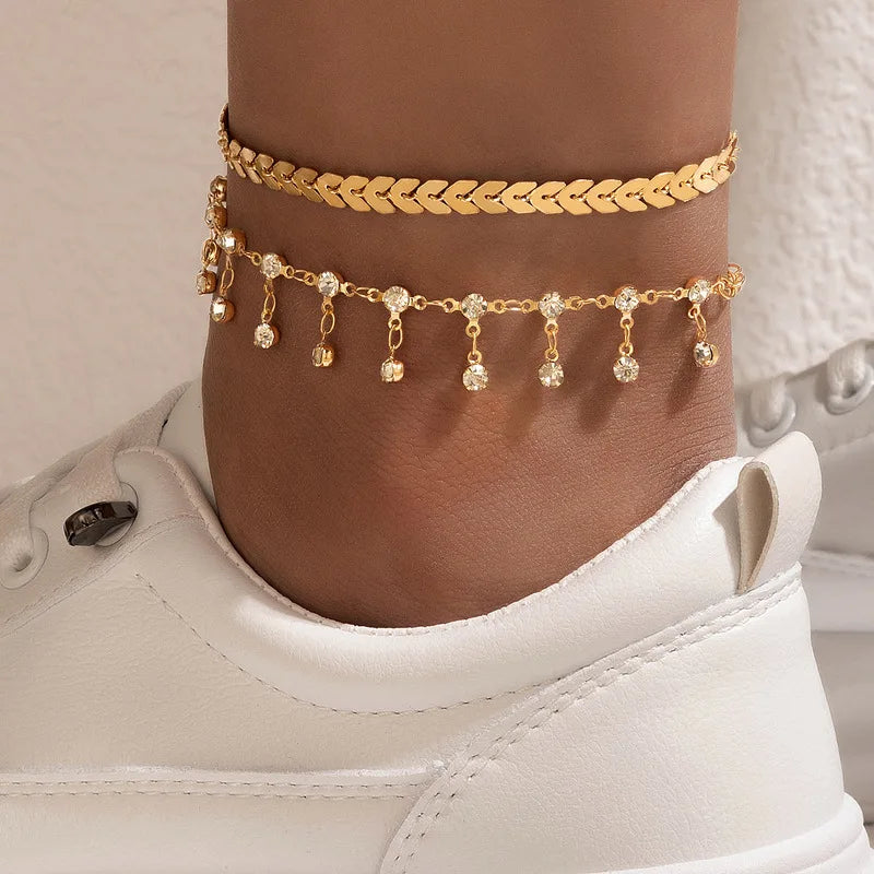Boho Anklet Foot Colorful Beads Chain Summer Bracelet Heart Pendant Charm Anklet Sandals Barefoot Beach Foot Bridal Jewelry J