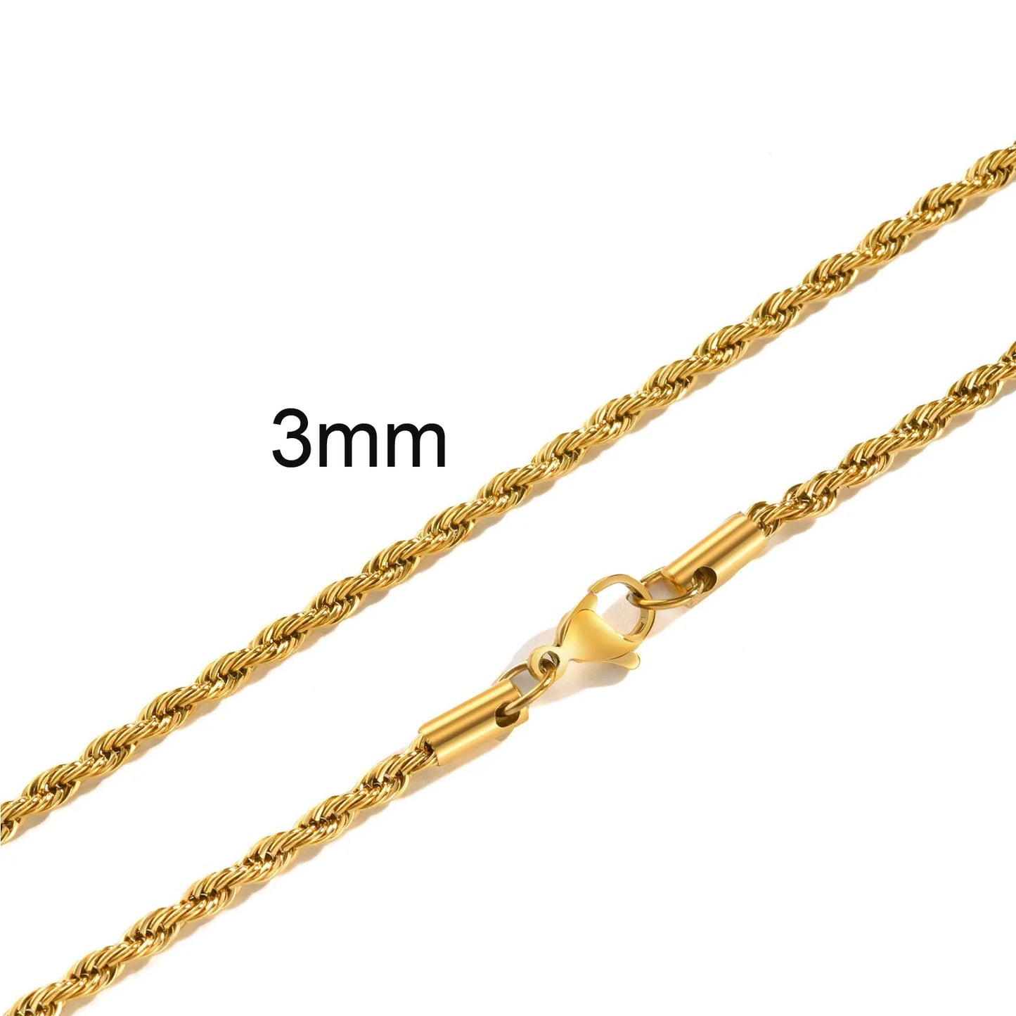 Punk Vintage Rope Chain Necklace for Men Women,Gold Color Stainless Steel Braided Twisted Chain,Hip Hop Casual Jewelry