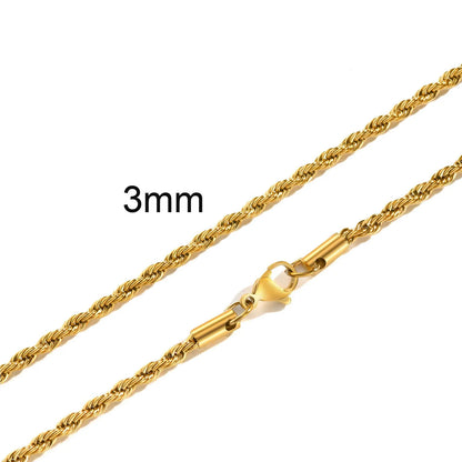 Punk Vintage Rope Chain Necklace for Men Women,Gold Color Stainless Steel Braided Twisted Chain,Hip Hop Casual Jewelry