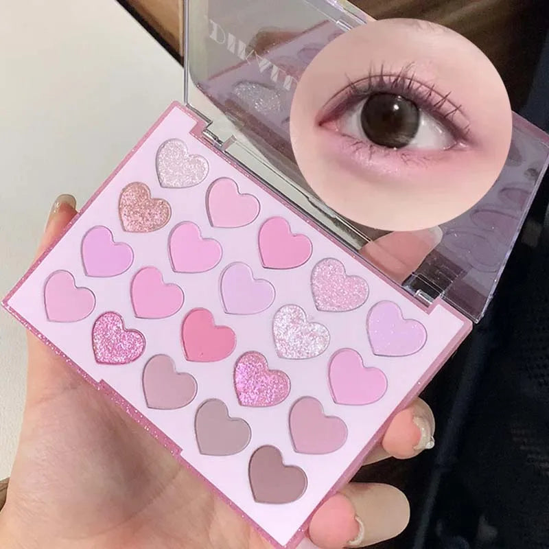 Sweet Pink 20 Color Heart Shaped Eyeshadow Plate Pearl Glitter Purple Eyeshadow Pink Blusher Naturally Brightens Korean Makeu