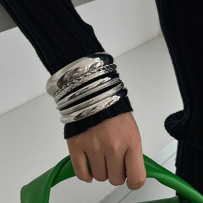 Vintage Punk Bracelets Set for Women Twist Texture Bangles Gold Silver Color Jewelry Statement Streetwear Goth