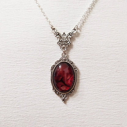 Gothic Vampire Necklace Vintage Stardust Crystal Cameo Pendant Necklace Punk Style Vampire Pendant Oval Satanic Demon Necklac