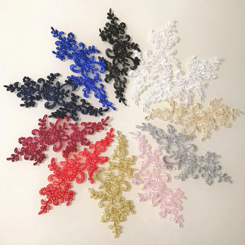 Lace Applique Sew on Patch Fabric 1Pair Embroidery Flower Exquisite Trim Patches Crafts Stickers Bag Gown Decoration Wholesal