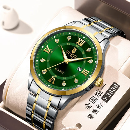 RUIGE Fashion Men's Watch Roman Scale Minimalist Men's Famous Watch Night Glow Waterproof Trendy Watch - Gold Green