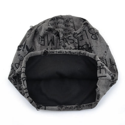 Letter Print Beanie Hats For Women Men Vintage Distressed Cracked Design ​Wasteland Style Spring Summer Warm Fleece-lined Win
