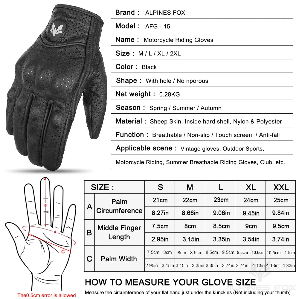 2023 Summer New Vintage Leather Motorcycle Gloves Men Black Wear-resistant Guantes Touchscreen Anti-slip Retro Motobiker Luva