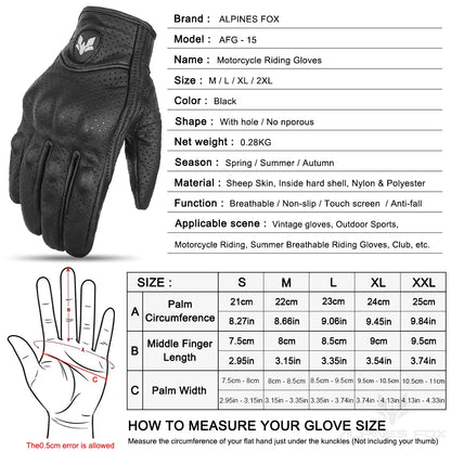 2023 Summer New Vintage Leather Motorcycle Gloves Men Black Wear-resistant Guantes Touchscreen Anti-slip Retro Motobiker Luva