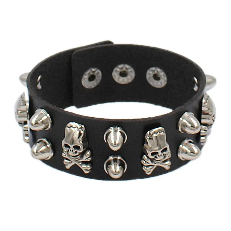 Vintage Leather Bracelets Punk Row Cuspidal Spikes Rivet Stud Wide Cuff PU Leather Punk Gothic Rock Unisex goth accessories -