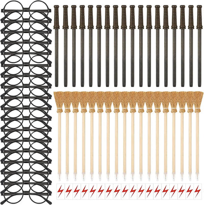 Wizard Wand Party Favors,Wand Pencils,Witch Broom Pencils,Lightning Tattoos,Glasses,Halloween Cosplay Accessories - 72pcs