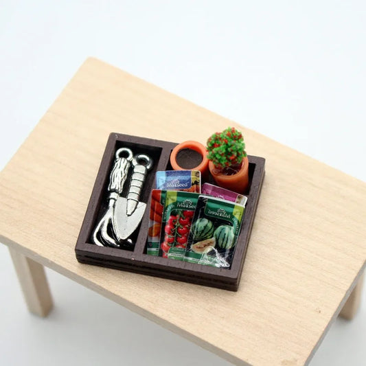 Dollhouse Gardening Wooden Box Shovel Potted Plant Seeds Mini Model Garden Scene Accessories