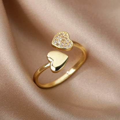 Zircon Geometric Heart Rings For Women Stainless Steel Gold Color Wedding Ring Luxury Aesthetic Jewlery Couple Gift 2025 - JZ