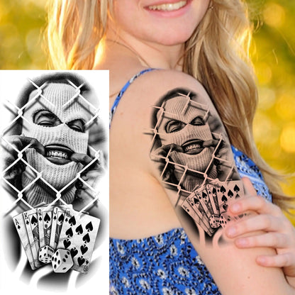 1 Sheet Evil Women Face Joker Mask Temporary Tattoos For Men Women Adults Waterproof Realistic Fake Tattoos Long Lasting Stic