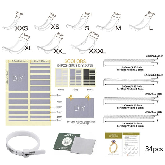 8/12/34 Pcs/Set Silicone Invisible Clear Ring Size Adjuster Guard Tightener Resizing Jewelry Tools Resizer Loose Rings