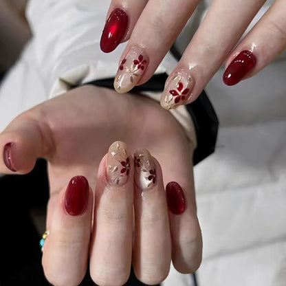 24pcs Long Almond Press on Nails False Nails with Golden Decoration Wearable Stick-on Nails Fake Nail Uñas Накладные Ногти 네일