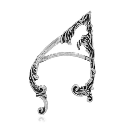 Gothic Elf Ear Clips Piercing Cartilage Climber Retro Clip Earring Punk Hip Hop Jewelry Accessories - silver-Right  Ear