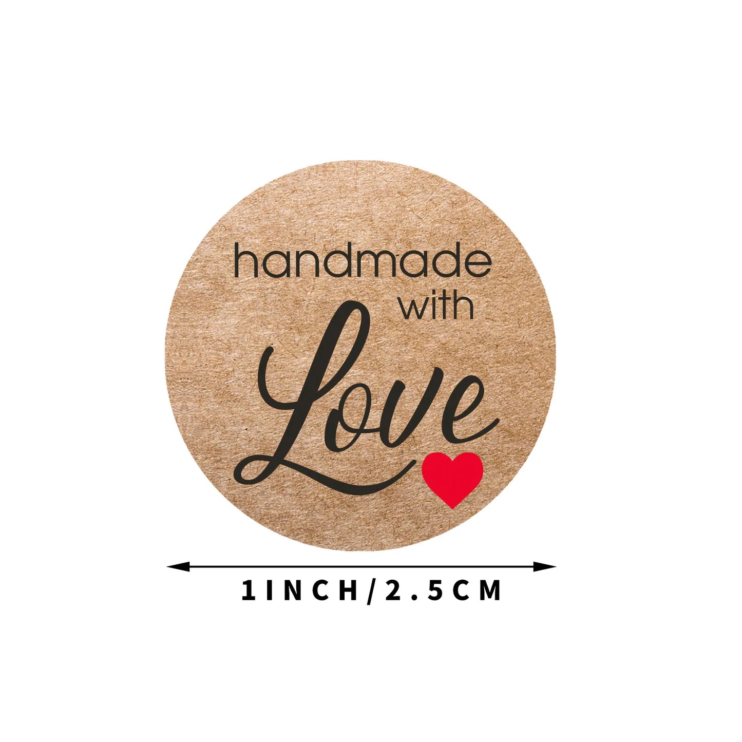 100-500pcs 1inch Vintage Kraft Paper Handmade With Love Stickers for Package Thank You Stationery Adhesive Labels Baking Seal
