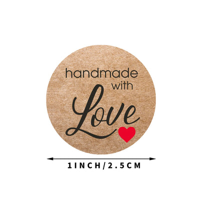 100-500pcs 1inch Vintage Kraft Paper Handmade With Love Stickers for Package Thank You Stationery Adhesive Labels Baking Seal