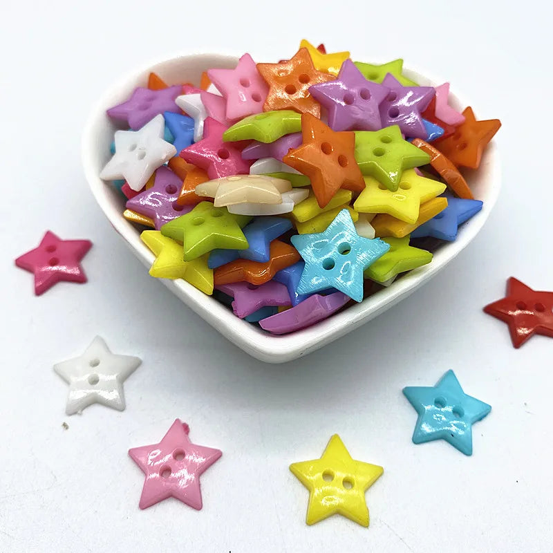 New 12mm-15mm-20mm Colours Five- Pointed Star with Two Eye Buttons Resin Sewing Buttons Diy Scrapbooking Multicolour