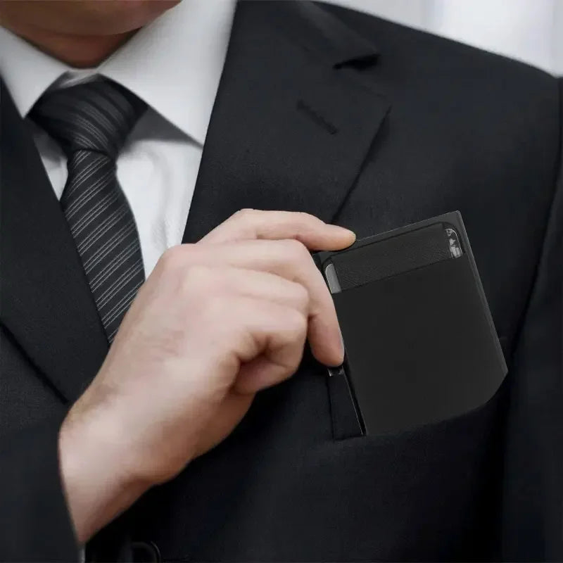 Automatic Flip Card Side Push Card Holder Sleeve Large Capacity 12 Cards Slot Metal Cards Box Men Credit Card Anti-theft Wall