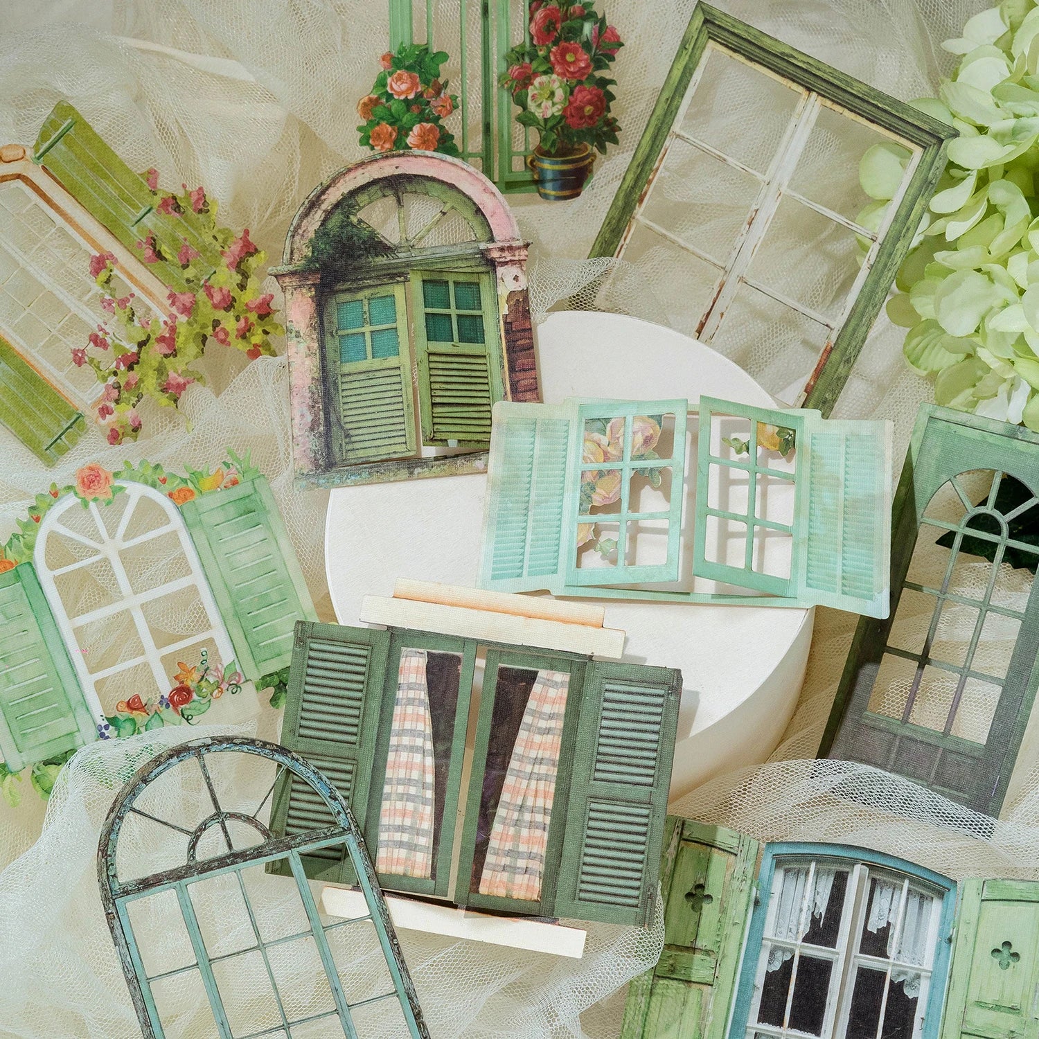 10 Sheets Vintage Hollow Door Window Sticker Diy Diary Decoration Plant Flower INS Sticker Album Scrapbooking Kawaii Statione
