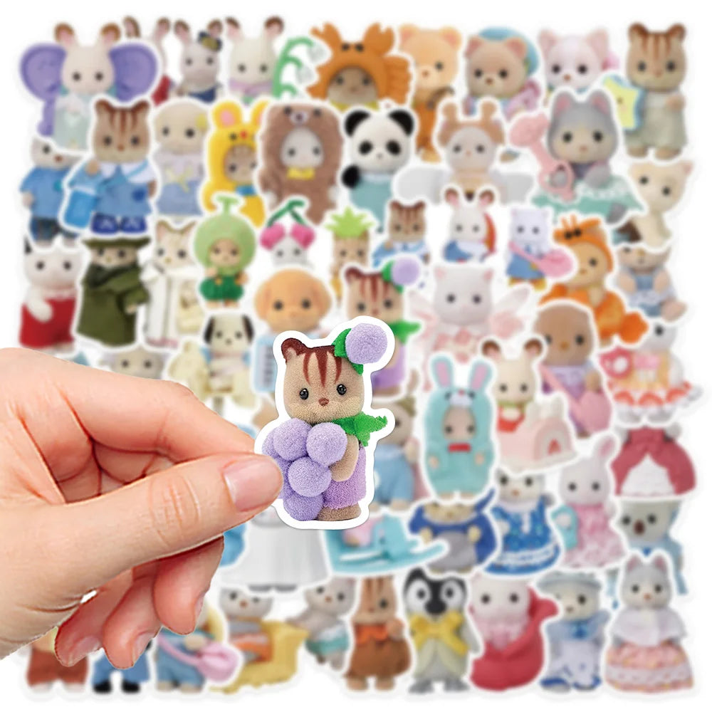55pcs Calico Critters Stickers Laptop Scrapbook Decoration Graffiti Decals Skateboard Laptop Waterproof Sticker