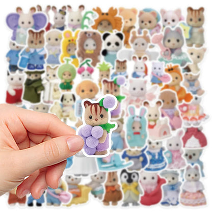 55pcs Calico Critters Stickers Laptop Scrapbook Decoration Graffiti Decals Skateboard Laptop Waterproof Sticker