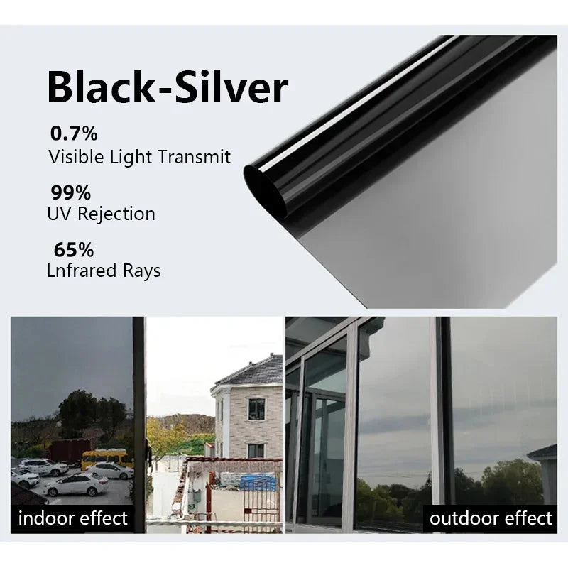 One Way Window Privacy Tint Film Anti Look Vinyl Mirror Self-adhesive Film Sun Blocking Anti UV Static Cling Stickers Home De